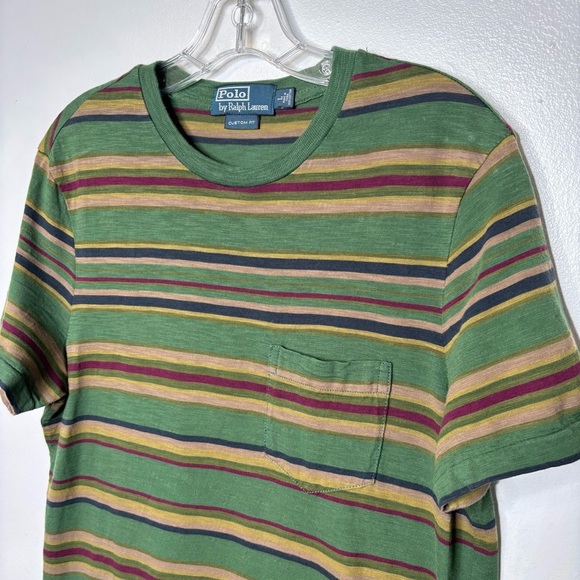 Polo Ralph Lauren Men’s L Green Multicolor Stripe Tee Custom Fit Pocket Shirt - Picture 3 of 5